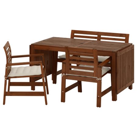 Стол + 2 кресла + скамья, для сада ЭПЛАРО, коричневая морилка, Холло бежевый