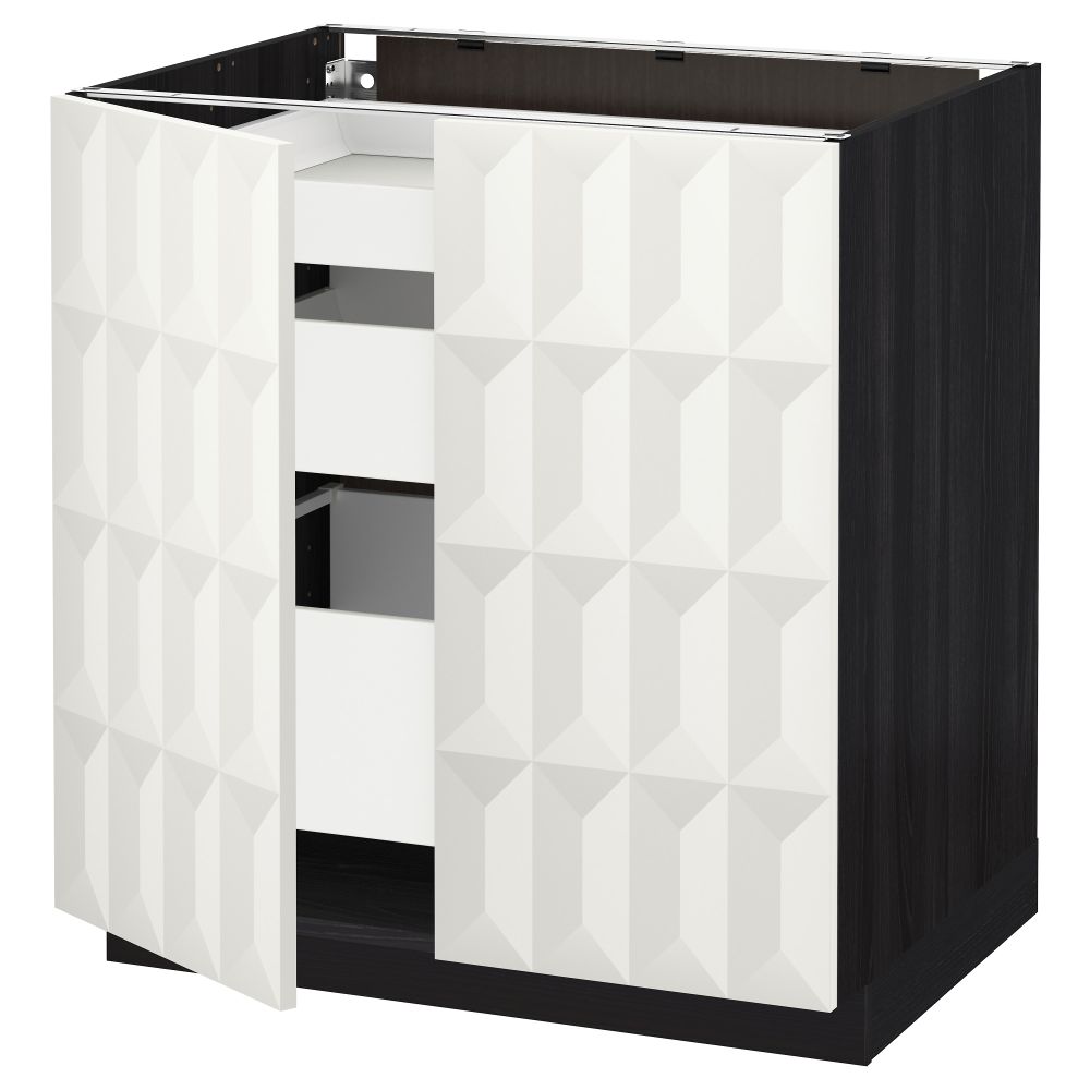 Напольный шкаф с 2 дверцами, 3 ящиками МЕТОД / МАКСИМЕРА, черный, Гэррестад белый (80x60 см) - схема-чертеж с размерами