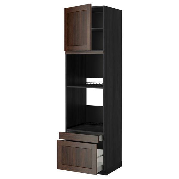 Высокий шкаф для духовки комбинированный, духовка + дверца, 2 ящика МЕТОД / МАКСИМЕРА, черный, Эдсерум коричневый - фото 1