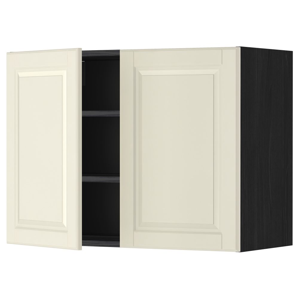 Навесной шкаф с полками, 2 дверцы МЕТОД, черный, Будбин белый с оттенком - схема-чертеж с размерами