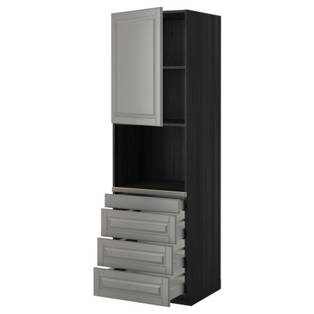 Высокий шкаф для комбинированния СВЧ, 4 ящика МЕТОД / МАКСИМЕРА, черный, Будбин серый