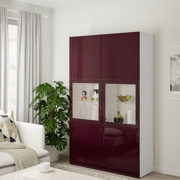 Комбинация для хранения + стеклянная дверц, белый Сельсвикен/темный красно-коричневый прозрачное стекло 120x42x192 см IKEA BESTÅ - схема-чертеж с размерами