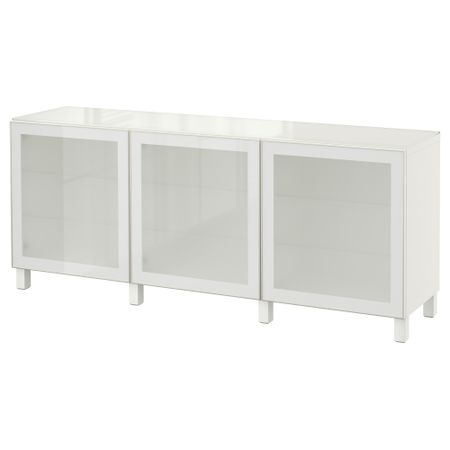 Комбинация для хранения с дверцами БЕСТО, белый, Глассвик белый прозрачное стекло (180x40x74 см)