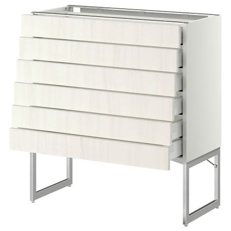 Напольный шкаф 6 фронтальных панелей, 6 нижних ящиков МЕТОД / МАКСИМЕРА, белый, Росдаль белый