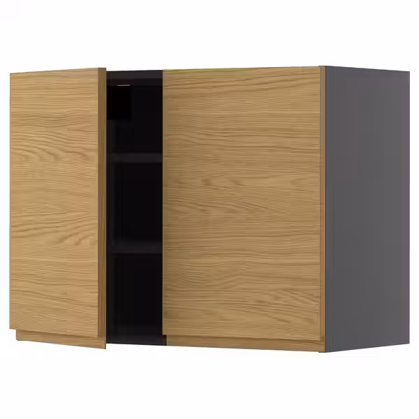 METOD Навесной шкаф с полками/2дверцы - черно-серый/Voxtorp под дуб 80x60 см - фото 1