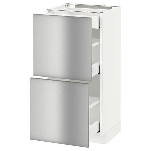 Напольный шкаф, 2 фасада, 3 ящика МЕТОД / МАКСИМЕРА, белый, Гревста нержавеющ сталь - схема-чертеж с размерами