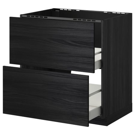 Напольный шкаф под мойку + 2 фронтальных панели, 2 ящика МЕТОД / МАКСИМЕРА, черный, Тингсрид черный