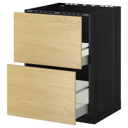Напольный шкаф под мойку + 2 фронтальных панели, 2 ящика МЕТОД / МАКСИМЕРА, черный, Тингсрид береза