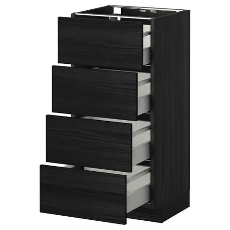 Напольный шкаф 4 фронтальных панели, 4 ящика МЕТОД / МАКСИМЕРА, черный, Тингсрид черный