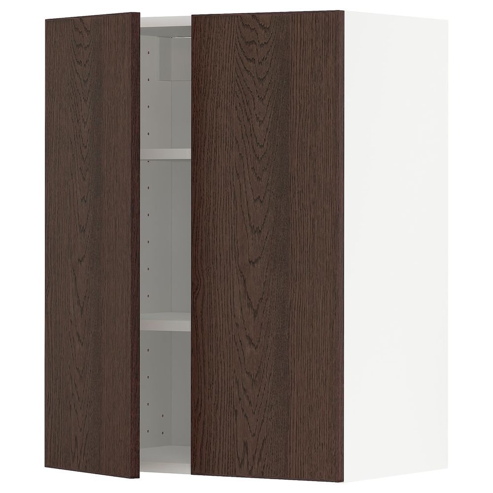 Навесной шкаф с полками/2дверцы, белый/Синарп коричневый 60x80 см IKEA METOD МЕТОД 894.444.47 - фото 1