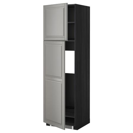 Высокий шкаф для холодильника, 2 дверцы МЕТОД, черный, Будбин серый