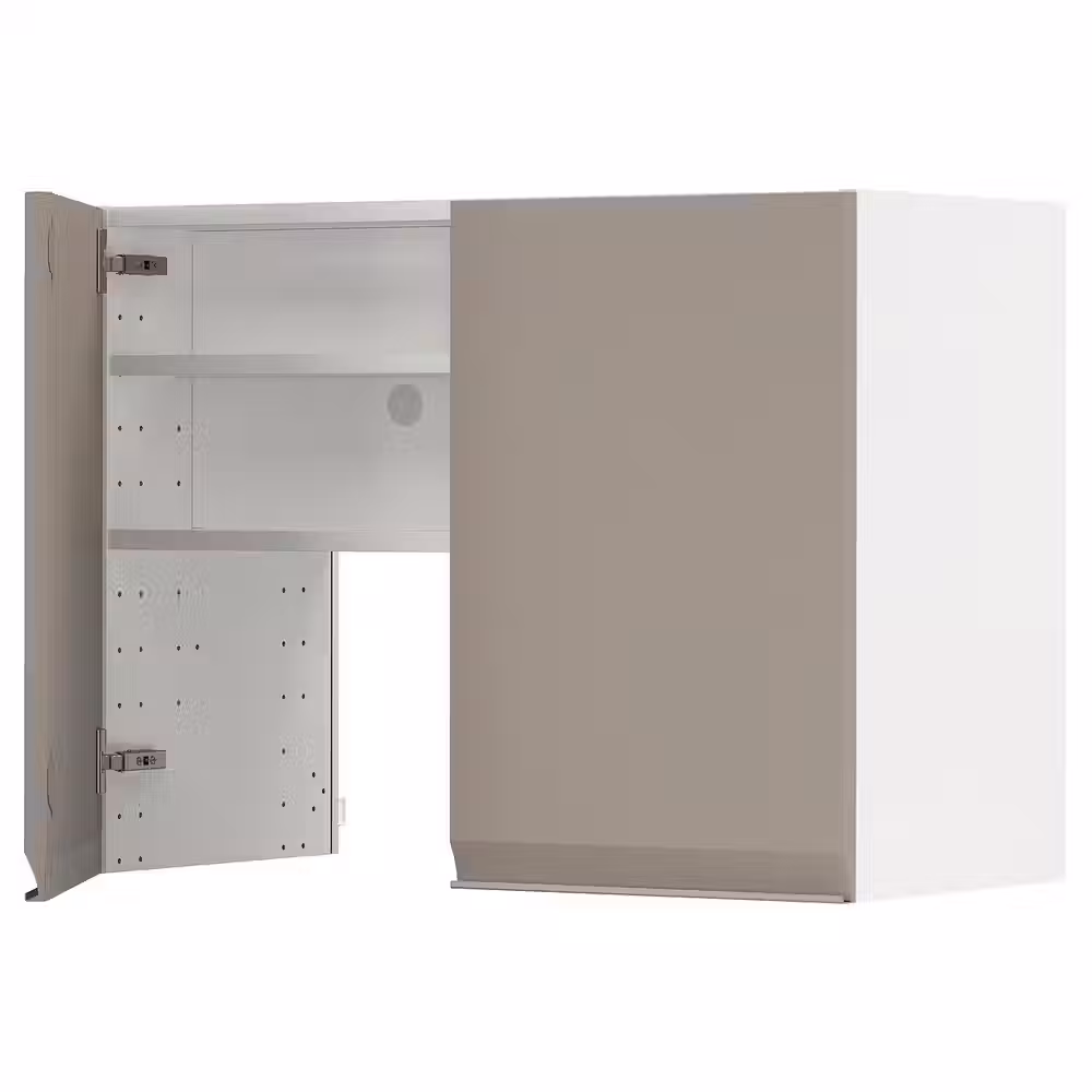 METOD Навесной шкаф д/вытяжки/полка/дверь - белый/Upplöv матовый темно-бежевый 80x60 см - фото 1