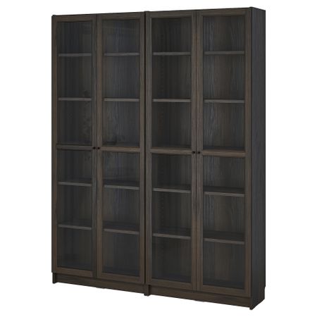 Стеллаж комбинация, стекло дверцы, темно-коричневый под дуб, 160x202 см IKEA BILLY БИЛЛИ, OXBERG ОКСБЕРГ 194.835.31