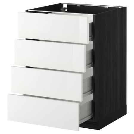 Напольный шкаф 4 фронтальных панели, 4 ящика МЕТОД / ФОРВАРА, черный, Рингульт белый