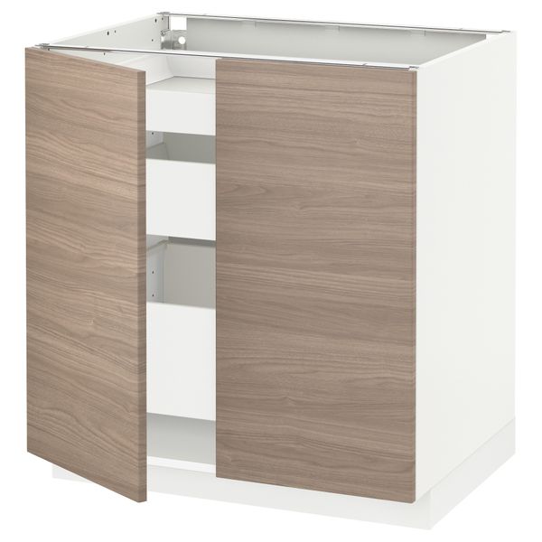 Напольный шкаф с 2 дверцами, 3 ящиками МЕТОД / МАКСИМЕРА, белый, Брокхульт светло-серый (80x60 см) - схема-чертеж с размерами