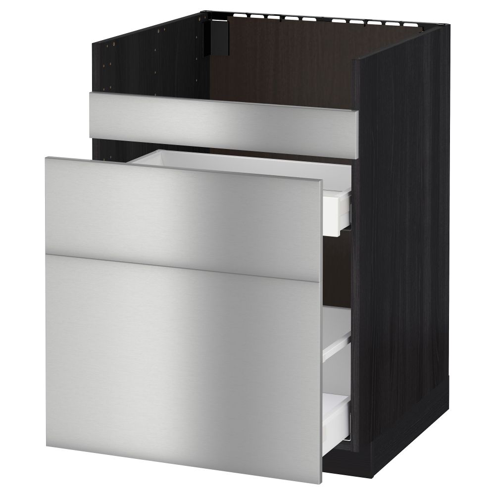 Напольный шкаф под мойку ДУМШЁ, 3 фасада, 2 ящика МЕТОД / МАКСИМЕРА, черный, Гревста нержавеющ сталь - схема-чертеж с размерами