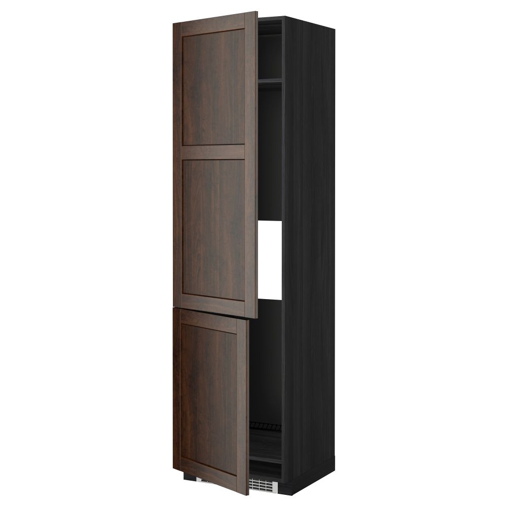 Высокий шкаф для холодильника/морозильника, 2 дверцы МЕТОД, черный, Эдсерум коричневый (60x60x220 см) - схема-чертеж с размерами