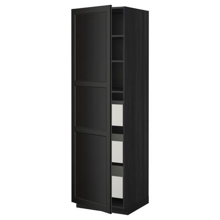 Высокий шкаф с ящиками МЕТОД / МАКСИМЕРА, черный, Лаксарби черно-коричневый