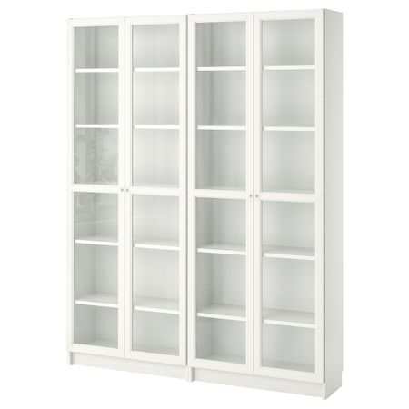 Стеллаж, белый/стекло 160x30x202 см IKEA BILLY БИЛЛИ / OXBERG ОКСБЕРГ 192.439.99