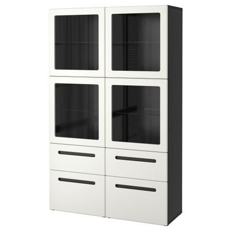 Комбинация для хранения со стеклянными дверцами БЕСТО, черно-коричневый, Марвикен белый прозрачное стекло (120x40x192 см)