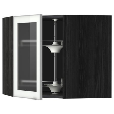 Угловой навесной шкаф с вращающающейся секцией, стеклянными дверцами МЕТОД, черный, Ютис матовое стекло