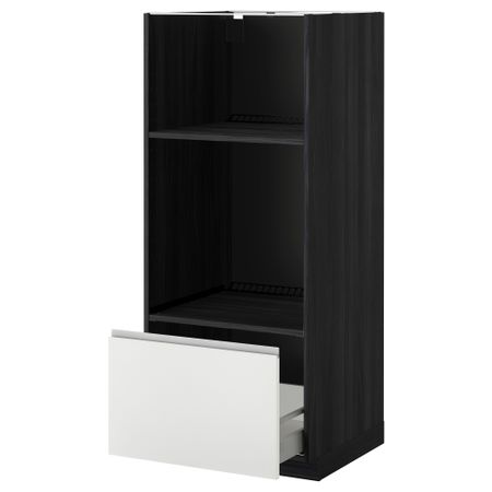 Высокий шкаф с ящиком для духовки/СВЧ МЕТОД / МАКСИМЕРА, черный, Нодста белый (60x60x140 см)