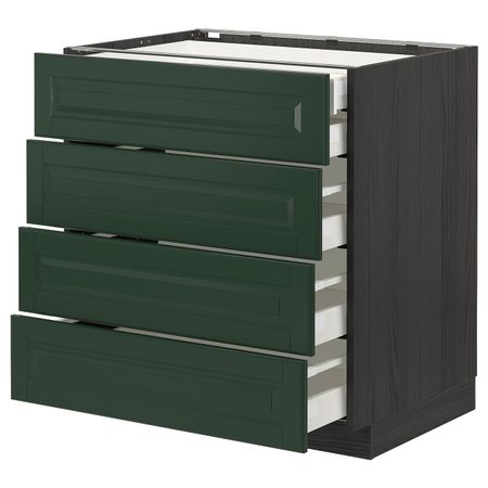 Напольный шкаф 4 фронтальных, 2 низких, 3 средних ящ, черный/Будбин темно-зеленый 80x60 см IKEA МЕТОД / МАКСИМЕРА 293.130.05