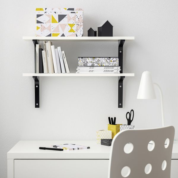 Полка навесная, белый, черный 59x20 см IKEA БУРГУЛЬТ / ЭКБИ СТЁДИС 892.904.97 - фото 2