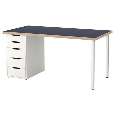 Стол, синий, белый 150x75 см IKEA ЛИННМОН / АЛЕКС 392.791.62