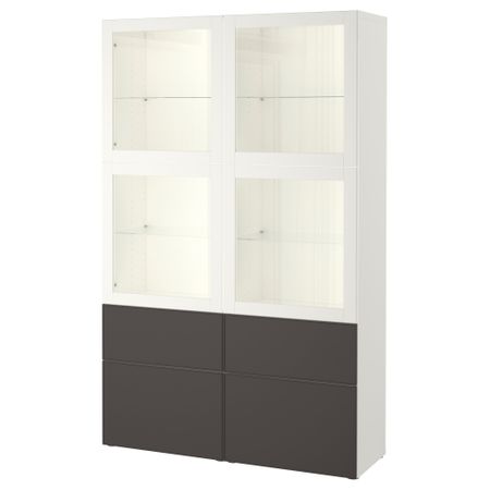 Комбинация для хранения со стеклянными дверцами БЕСТО, белый Грундсвикен, темно-серый прозрачное стекло (120x40x192 см)