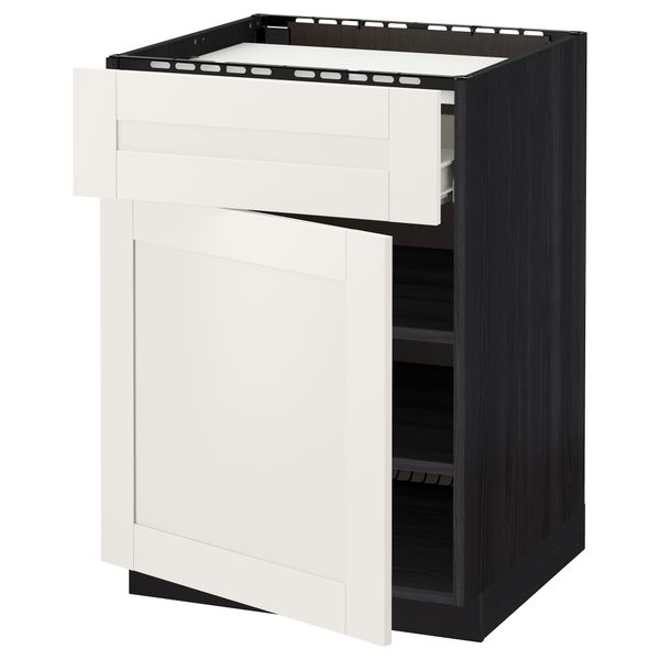 Напольный шкаф для варочной панели, ящик, полка, дверцы МЕТОД / ФОРВАРА, черный, Сэведаль белый (60x60 см) - схема-чертеж с размерами