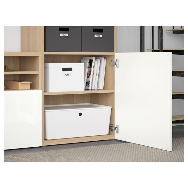 Шкаф для ТВ, комбинированный, стекляные дверцы, под беленый дуб/Сельсвикен глянцевый, белый прозрачное стекло 300x42x231 см IKEA - фото 5