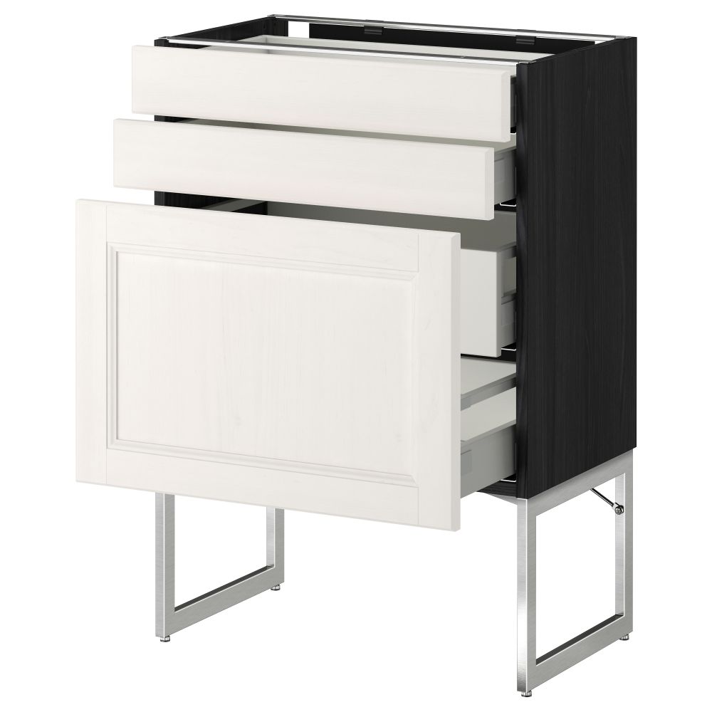 Напольный шкаф 3 фронтальных панели, 2 нижних, 2 средних ящика МЕТОД / МАКСИМЕРА, черный, Лаксарби белый - схема-чертеж с размерами