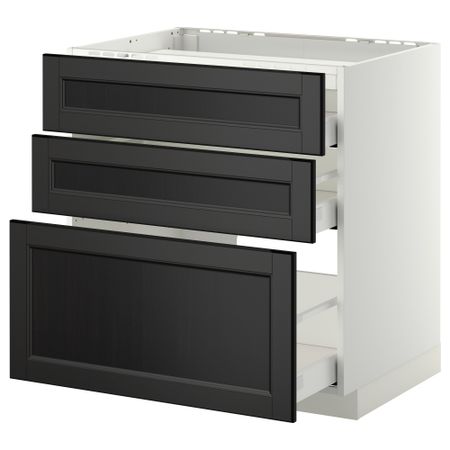 Напольный шкаф, 3 фронтальных панели, 3 ящика МЕТОД / МАКСИМЕРА, белый, Лаксарби черно-коричневый