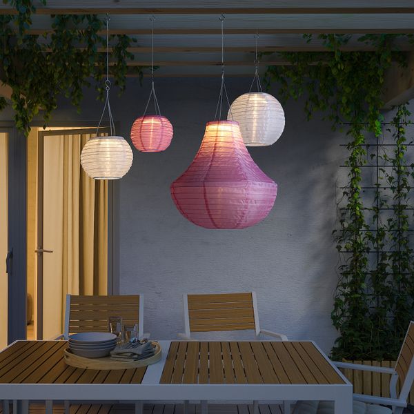Подвесная светодиодная лампа, для сада/розовый 46 см IKEA СОЛВИДЕН 304.547.73 - схема-чертеж с размерами