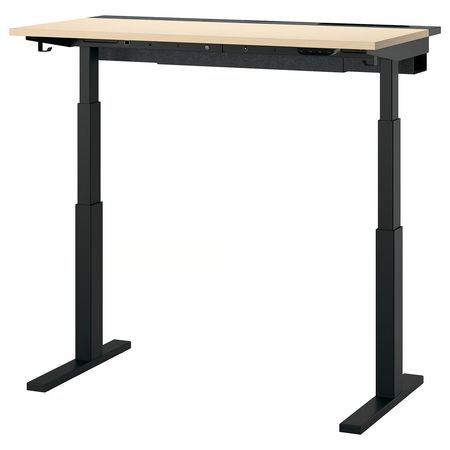 MITTZON Стол/трансф - электрический березовый шпон/чёрный 120x60 см