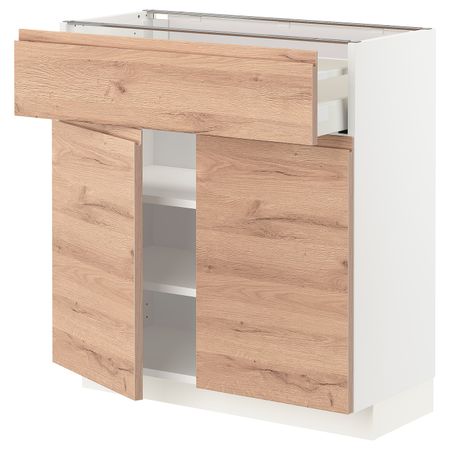 Напольный шкаф с ящиком/2дверцами, белый/Воксторп под дуб 80x37 см IKEA METOD МЕТОД / MAXIMERA МАКСИМЕРА 394.143.01