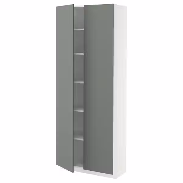 METOD Высокий шкаф с полками - белый/Nickebo матовый серо-зеленый 80x37x200 см - фото 1