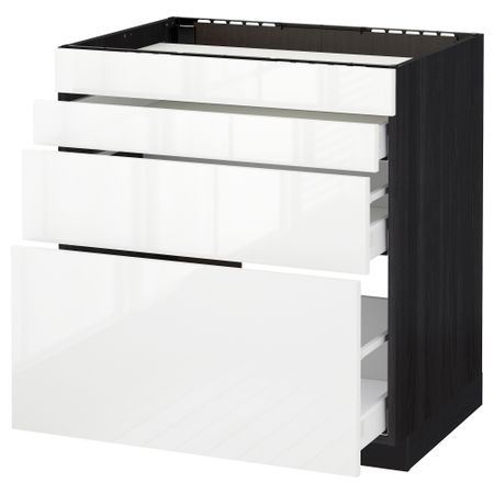 Напольный шкаф для духовки, 4фасада, 3 ящика МЕТОД / МАКСИМЕРА, черный, Рингульт белый