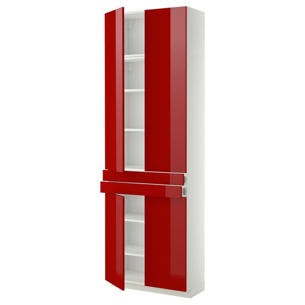 Высокий шкаф + полки, 2 ящика, 4 дверцы МЕТОД / ФОРВАРА, белый, Рингульт красный (80x37x240 см) - схема-чертеж с размерами