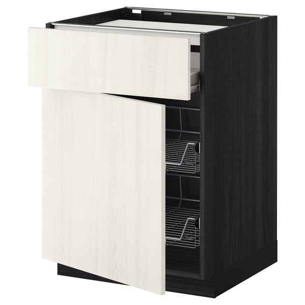 Напольный шкаф для варочной панели, ящик, 2 проволочных корзины МЕТОД / ФОРВАРА, черный, Росдаль белый - схема-чертеж с размерами