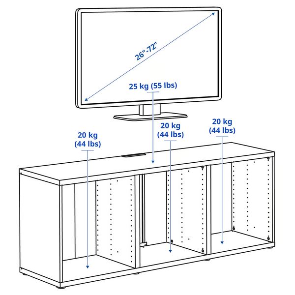 BESTÅ Тумба под ТВ - под беленый дуб 180x40x64 см - схема-чертеж с размерами