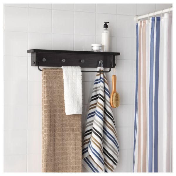 Вешалка для полотенец, полка ХЭЛМАРЕН, морилка черно-коричнев - схема-чертеж с размерами