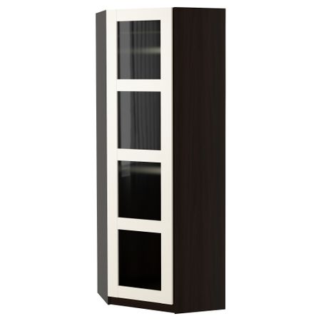 Гардероб угловой ПАКС, черно-коричневый, Бергсбу матовое стекло