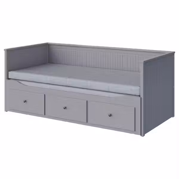 HEMNES Кушетка с 2 матрасами/3ящиками - серый/Ågotnes жесткий 80x200 см - фото 1