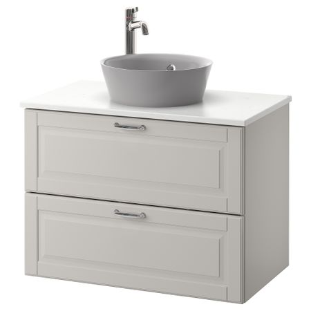 Шкаф со столешницей 40см раковина ГОДМОРГОН/ТОЛКЕН / КАТТЕВИК, Кашён светло-серый, под мрамор серый (82x49x75 см)