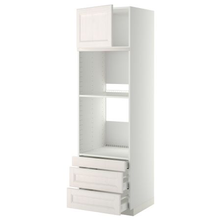 Высокий шкаф для духовки комбинированный, духовка + дверца, 3 ящика МЕТОД / МАКСИМЕРА, белый, Лаксарби белый