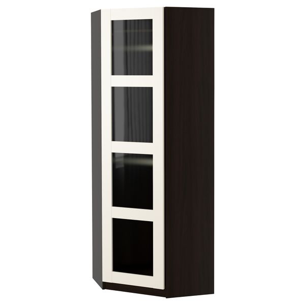 Гардероб угловой ПАКС, черно-коричневый, Бергсбу матовое стекло - фото 1
