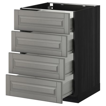 Напольный шкаф 4 фронтальных панели, 4 ящика МЕТОД / ФОРВАРА, черный, Будбин серый