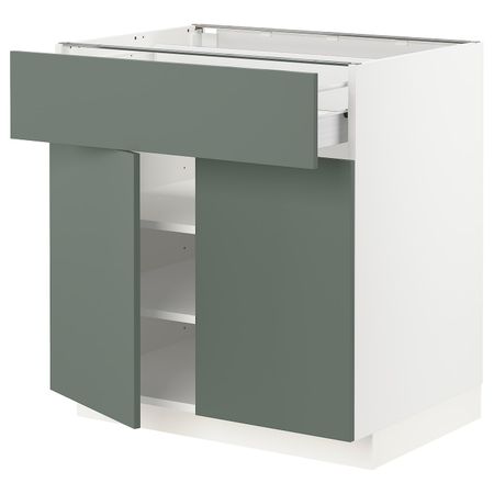 Напольный шкаф + ящик/2дверцы, белый/Бодарп серо-зеленый 80x60 см IKEA МЕТОД / ФОРВАРА 993.178.30